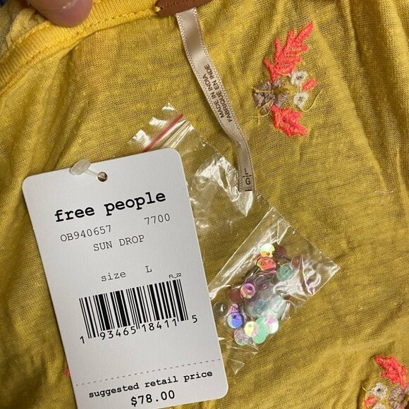 Nwt Free People Full Bloom Ruffle Top Yellow Linen Size Large New With Tags Crop - Picture 6 of 9